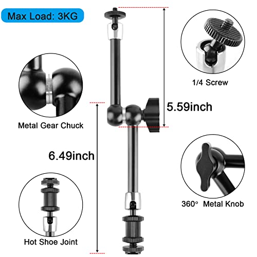 ChromLives 11 Inch Magic Arm Adjustable Articulating Friction Camera Arm W/ 1/4" Thread Screw and Hot Shoe Mount Compatible with DSLR Camera Rig, LED Lights, Flash Light, LCD Monitor