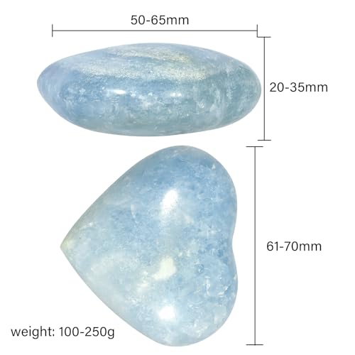 Nupuyai Natural Blue Celestite Crystal Heart Worry Palm Stone 100-250g Blue Celestite Stone