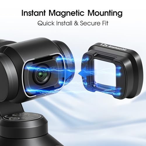 1.2X Anamorphic Lens Compatible with DJI Osmo Pocket 3 & Pocket 4 Only, 3 Elements 3 Groups Cinematic Optical Glass, Magnetic Lens Attachment for Widescreen Video & Film Look, Lightweight Gimbal Safe