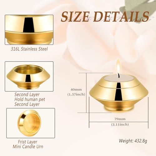 Minicremation Cremation Urn for Human Ashes Stainless Steel Candle Ash Holder Keepsake Urn for Ashes Candlestick Mini Funeral Urns for Pet Ashes (Gold) Gold