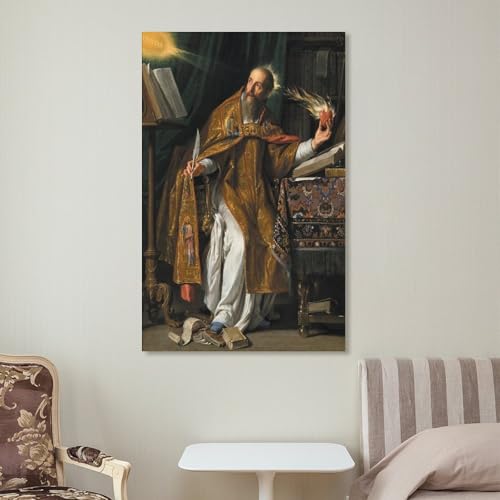 Saint Augustine of Hippo Champaigne Baroque Catholic Bishop Flaming Heart Quill Books Canvas Printing Wall Art Prints Wall Decor Posters Scandinavian Bohemian Living Room Office 16x24inch(40x60cm) style-1 16x24inch(40x60cm) Unframe