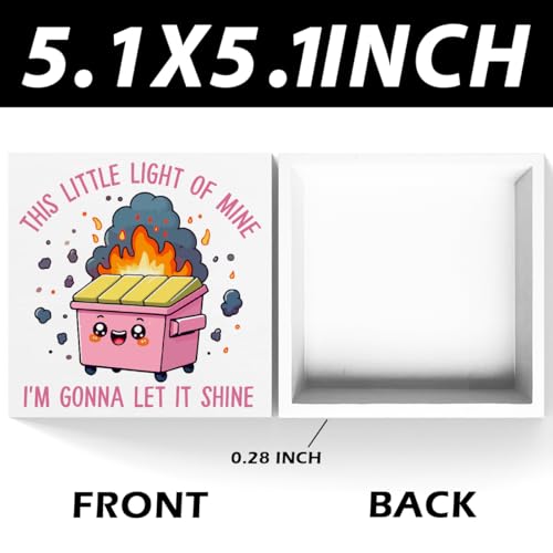 Pink Office Decor Dumpster Fire Wooden Box Sign Plaque Table Decorations for Home Workplace 5 x 5 inches Humorous Gift for Any Occasion I'm Gonna Let It Shine - 02