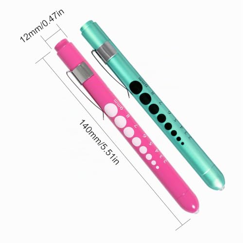 Medical Diagnostic Penlight, Pupil Light, Mini Reusable LED Pen Torch, Torch, Doctor Nurse, Emergency Pen Light with Engraving Gauge and Linea (Pink+Green) Pink + Green