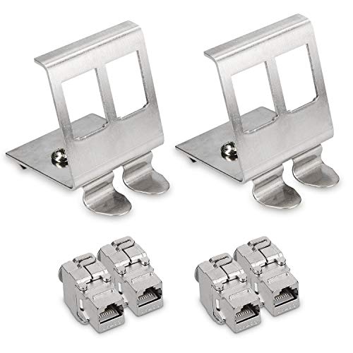 kwmobile Keystone Module and DIN Rail Adapter Set - Fits Standard DIN Rail - 4 x CAT 6A Modules 2 x Holders - RJ45 Socket Shielded - Tool-Free