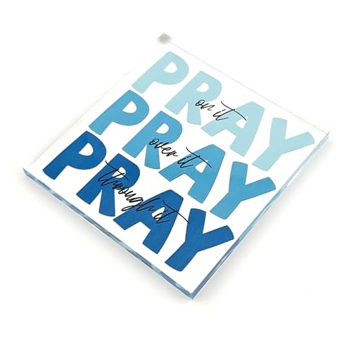 Religious Gifts for Women, Inspirational Decor Pray Over It Bible Verse Christian Gifts, Office Desk Accessories Decor Art Sign 4x 4 Inches (Blue)