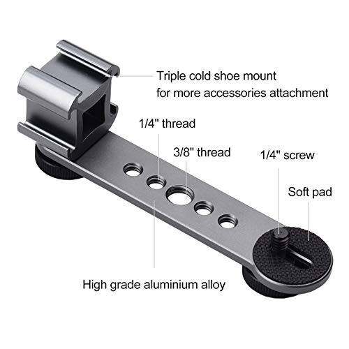 Andoer Triple Cold Shoe Mount Bracket Extension Bar with 1/4 Inch & 3/8 Inch Thread for Gimbal Stabilizer Tripod Camera Flash Light