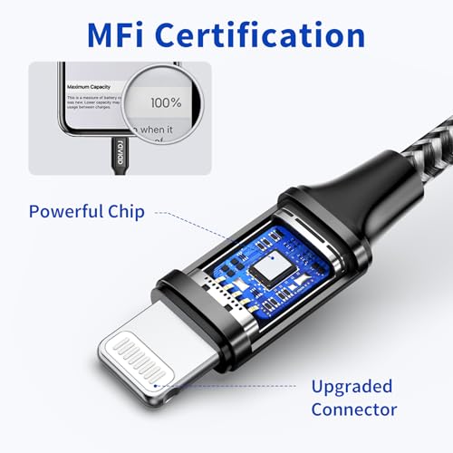 Raviad USB to Lightning Cable 1 m [MFi Certified] iPhone Charging Cable | Nylon Lightning Fast Charging Cable for iPhone 14 13 12 11 Pro Max Mini XR XS X 8 8 Plus 7 7 Plus 6s 6 6 Plus 5S 5 SE 2020 iPad black 1M