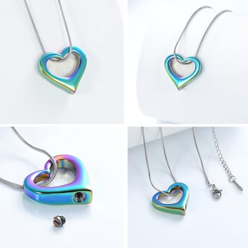 Hearbeingt Heart Urn Necklaces for Ashes Cremation Jewelry for Women Colorful