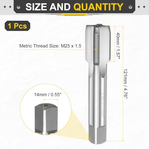 QUARKZMAN Metric Hand Tap M25 x 1.5 HSS6542(M2) Right Hand 4 Straight Flutes Middle Tap for Cast Iron, Copper, Plastic | Metric tap, right-handed, middle tap for cast iron, copper, plastic