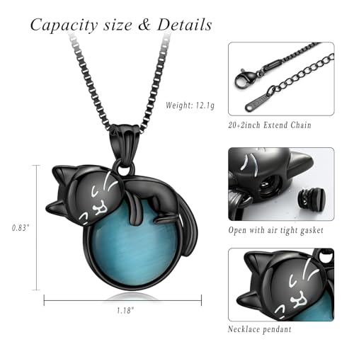 XSMZB Pet Cremation Ashes Jewelry Moonstone Cat Urn Necklace for Ashes for Women Men Lovely Cat Memorial Urn Locket Keepsake Pendant Gift Black Cat