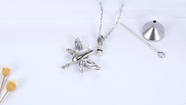 MANBU Sterling Silver Cremation Jewelry for Ashes dragonfly urn necklace