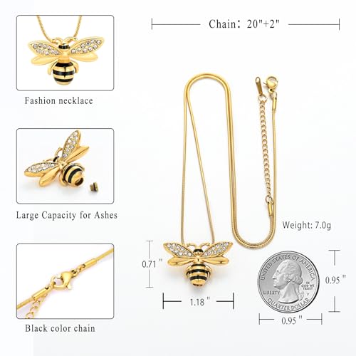 Cremation Jewelry for Ashes Pendant - Bee Urn Necklace with Mini Keepsake Urn Memorial Ash Jewelry Cremation Ash Pendant Loved One Gold