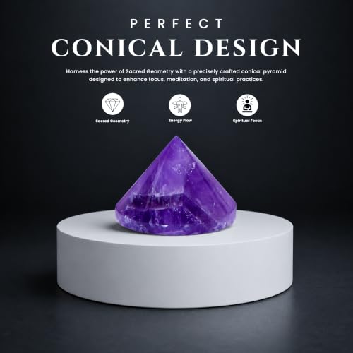 L PEDRA & CRYSTAL Conical Pyramid Energy Generator – Crystal Cone for Vastu, Meditation, Chakra Balancing, and Home Decor | Spiritual Gemstone Showpiece (Amethyst Conical Pyramid) Amethyst Conical Pyramid