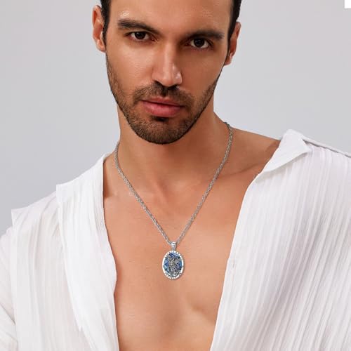 EUDORA St Saint Michael Necklace Medal for Women Men Silver-Plated Copper with Abalone Shell, Archangel St Michael Pendant for Protection Medalla de San Miguel Arcangel Jewelry Gift for Men Women, 22