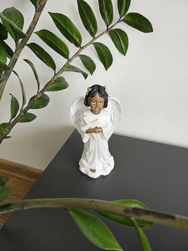 6.5 Inch African American Angel Figurine - Hand-Painted Guardian Angel Statues for Home Decor, Gift, or Memorial
