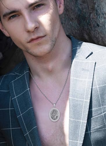 CELESTIA St Christopher St Benedict Medal Saint Michael Archangel Miraculous Medal Jesus Cross Crucifix Necklace Sterling Silver Jewellery for Women/Men Stainless Steel Chain 05 St Christopher