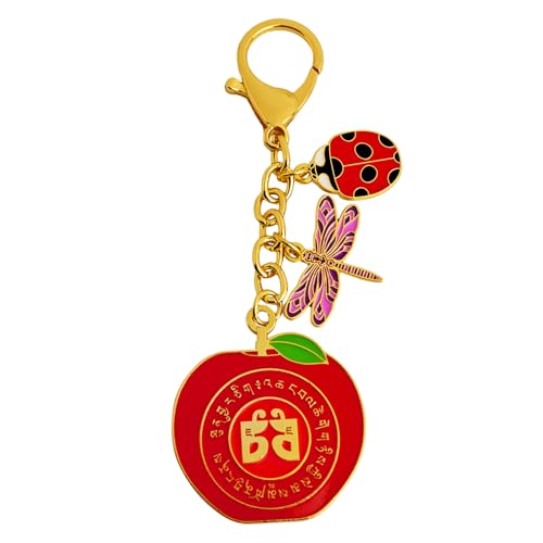 Feng Shui Harmony Apple With Ladybug & Dragonfly Keychain Peace Luck Amulet Keychain