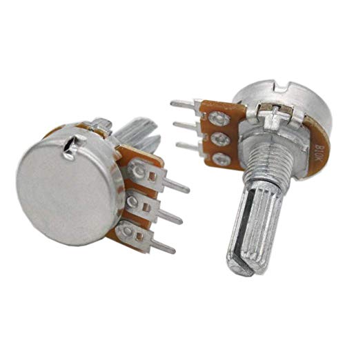 GTIWUNG Pack of 10 Linear Potentiometers Mono Linear B10K Single Potentiometer WH148 3-Pin Rotary Potentiometer with Nuts and Washer, Black Aluminum Alloy Knob Cap Pack of 10 potentiometers B10K