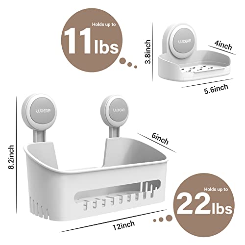 LUXEAR Shower Caddy Suction Cup 2 Pack Suction Shower Basket + Soap Dish Holder NO-Drilling Removable One Second Installation Shower Organizer Powerful Waterproof Bathroom Caddy Storage Large*1 Small*1