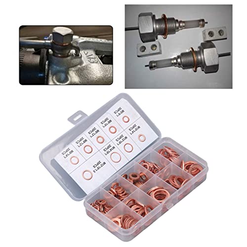 Pissente copper oil drain plug washer kit, 200-piece sealing washers in 9 sizes M5-M14