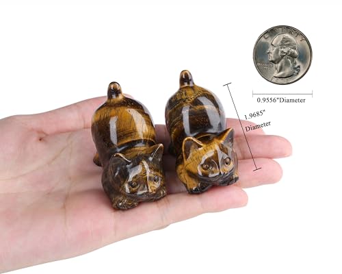 QINJIEJIE Tigers Eye Crystal Cat Ornamnets Cat Gifts for Women Brown - Tiger Eye
