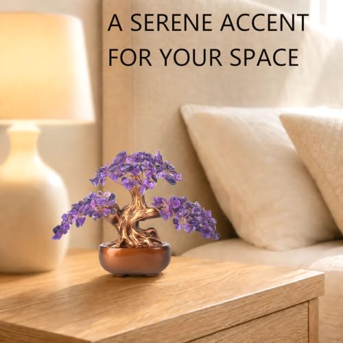 Amethyst Crystal Money Tree, Handmade Natural Amethyst Bonsai Tree, Healing Crystal Tree Decor with Copper Wire, Feng Shui Tree for Home Office Desk, Spiritual Gift for Women Men