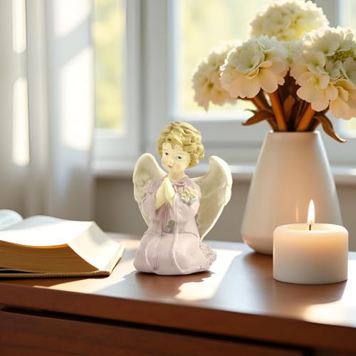 Kneeling Praying Angel Figurine with Flowers, 5.12 Inch