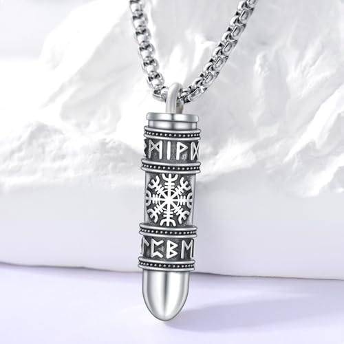 Bullet Viking Urn Necklace for Ashes 925 Sterling Silver Viking Cremation Pendant Spiritual Memorial Keepsake Jewelry for Women Men