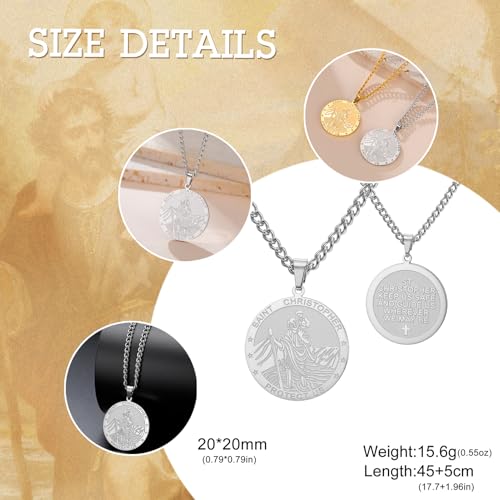 Dreamtimes St Christopher Necklace Bible Verse Pendant Medal Pendant Protection Religious Amulet Jewelry For Men Women Guardian Travel Protection Gift Style 1-S