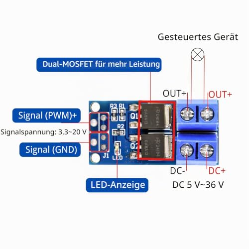 Transistor Mosfet Module 5V-36V 400W PWM Dual High Performance Driver Module MOSFET Switch Drive Compatible with Arduino (Pack of 20)