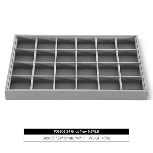 Stackable 24 Grid Jewelry Storage Linen Tray for Rings Stud Earrings Grey 24 Grid Ring Earring Tray