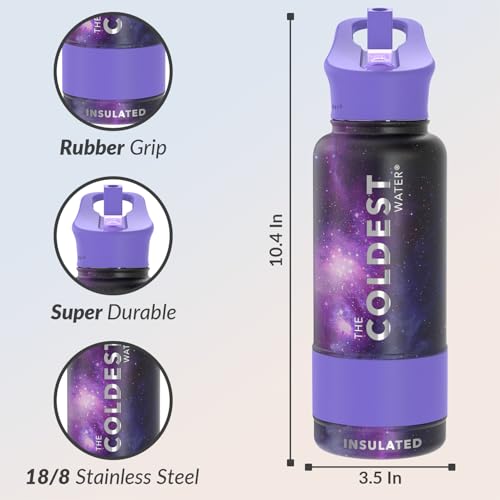 Coldest Insulated Water Bottle with Straw Lid - Stainless Steel Metal Insulated Bottle for Men & Women (Astro Purple, 32 oz) Astro Purple