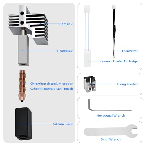 Upgrade 0.4MM Hotend Kit for Elegoo Centauri Carbon, Chromium Zirconium Copper Hardened Steel Nozzle Ceramic Heater Print Head Hot End with Extra 2PCS Nozzle for Centauri Carbon/Centauri 3D Printers Upgrade 0.4MM Hotend