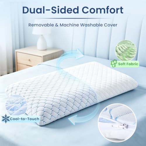 3.25" Ultra Thin Memory Foam Pillow with Cool-to-Touch Cover, Low Profile Flat Bed Pillow for Back & Stomach Sleepers, Standard Size 3.25'' Low Profile - Low+