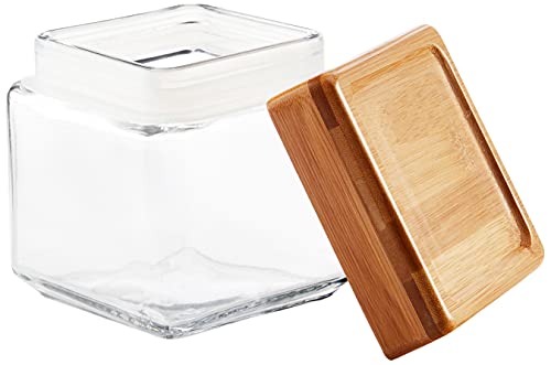 Anchor Hocking 1-Quart Stackable Jars with Bamboo Lids, Set of 4, Clear Glass - 1 Quart (Set of 4) Bamboo Lid
