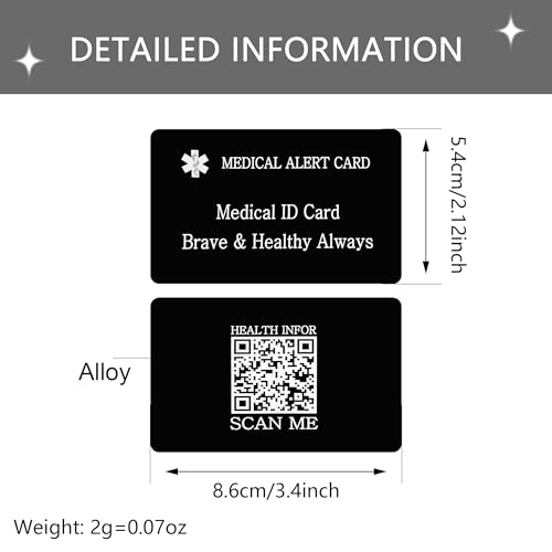 Uloveido Editable QR Code Medical Alert Card, Personalized Emergency Health ID Wallet Card, Update Medical Information Anytime, black, Standard size, American