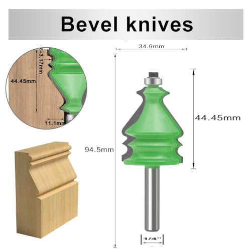 LEATBUY-TECH 5-piece router bit set with 1/4-inch shanks for round-over, raised-panel, ogee, rail, and stile cuts