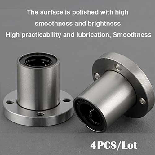HiPicco Linear Ball Bearings, LMF8UU 8mm Round Flange Linear Motion Bushing Double Side Rubber Sealed for 8mm Linear Shaft CNC Machine 3D Printer 4 Pack