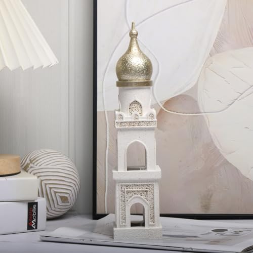 Islamic Cultural Decor Collection - Handcrafted Resin Mosque Models & Tower Ornaments for Home/Office Display Ramadan Decoration (Tower 1) tower 1