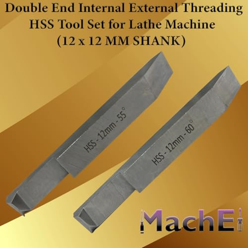 MachEl Double End Internal External Threading HSS Tool Set for Lathe Machine ((12 x 12 MM SHANK)) (12 x 12 MM SHANK)