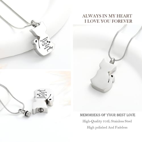 zeqingjw Cat Cremation Jewelry Urn Necklace for Ashes for Pet Loss,Funeral Ashes Keepsake Pendant Memorial Jewellery for Women Men Silver