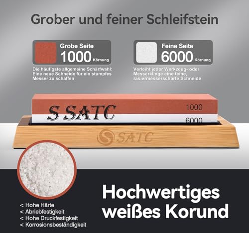 S SATC Sharpening Stone Knife Grit 1000/6000 Whetstone Professional Sharpening Stone 4-in-1 Knife Sharpening Stone Sharpening Stone with Non-Slip Bamboo Base and Angle Guide 4 In 1