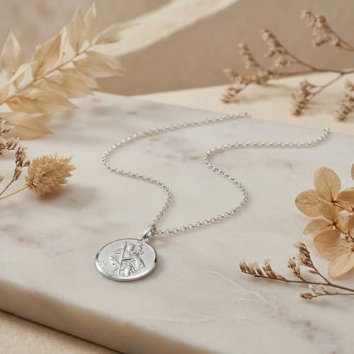Alexander Castle Reversible 925 Sterling Silver St Christopher Pendant Necklace - 18mm with 18" Sterling Silver Chain & Jewellery Gift Box