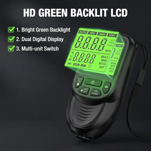 RUHARVOR coating thickness gauge with backlit LCD for 0-2000μm automotive paint measurement
