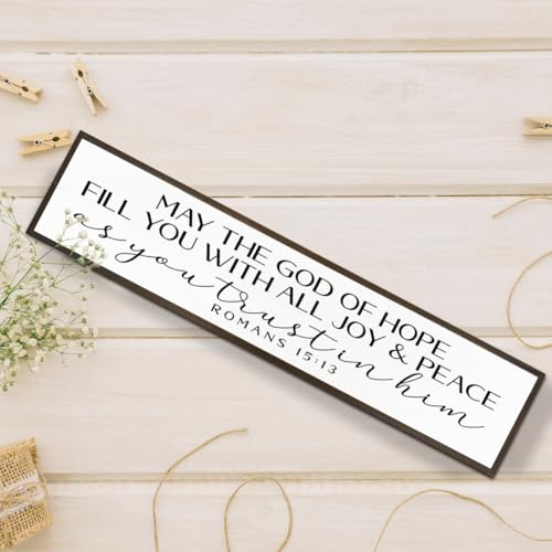 Bible Verse Signs, Inspirational Wall Art, Christian Home Decor for Living Room Bedroom, Romans 15:13 Scripture Sign, May the God of Hope Fill You Sign 17.8x4x1.2 inches Religion Sign 38