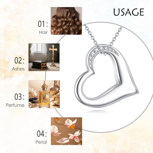 YFN Heart Urn Necklace for Ashes S925 Sterling Silver Cremation Jewelry Memorial Pendant Keepsake for Women Men