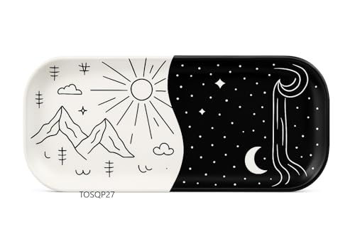 TOSQP27 Handmade Wooden Incense Holder for Sticks Handcrafted Ash Catcher for Meditation, Yoga & Home Fragrance | Decorative Wooden Incense Burner Gift for Adults (Black & White Galaxy Design) Black & White Galaxy Design