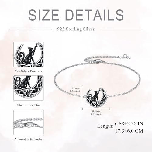 VONALA 925 Sterling Silver Moon Cat Urn Bracelets for Women Celtic Urn Bracelet Moon Ashes Bracelet Black Cat Cremation Jewelry