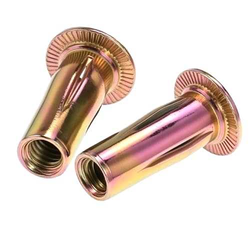 QWORK 5/16-18 multi-grip rivet nuts with flat heads, threaded inserts, gold zinc finish, 50 pack