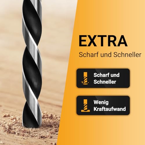 Wood Drill Bit Set 7-Piece HSS-G Auger Drill Bit Set | Wood drill bit long, diameter 4 mm, 5 mm, 6 mm, 7 mm, 8 mm, 10 mm, 12 mm x 230 mm 7-piece wood drill set